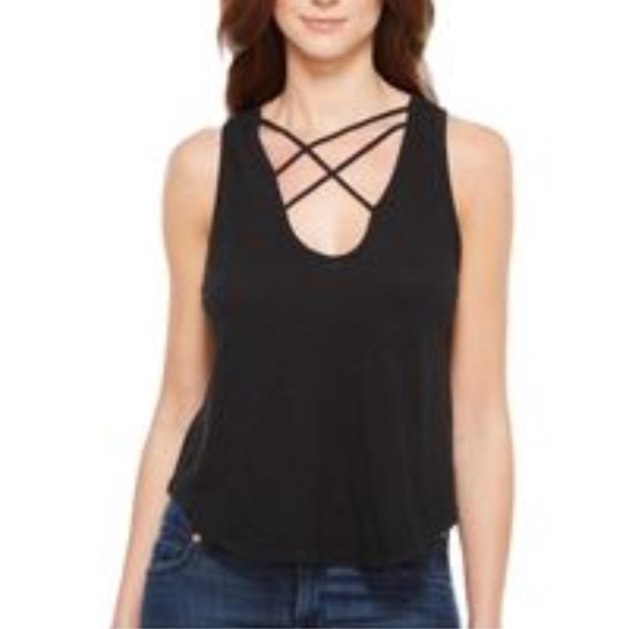 LNA Tops - LNA Triple Cross Tank Top in Black